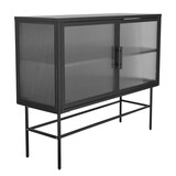 Double Tampered Glass Door Storage Cabinet with Adjustable Shelf and Feet Cold-Rolled Steel Tempered Glass Sideboard Furniture for Living Room Kitchen Black Color