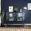 Double Tampered Glass Door Storage Cabinet with Adjustable Shelf and Feet Cold-Rolled Steel Tempered Glass Sideboard Furniture for Living Room Kitchen Blue Color W68766567