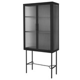 Elegant Floor Cabinet with 2 Tampered Glass Doors Living Room Display Cabinet with Adjustable Shelves Anti-Tip Dust-free Easy assembly Black Color