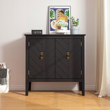 2 Door Wooden Cabinets, Black Wood Cabinet Vintage Style Sideboard for Living Room Dining Room Office