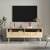 Rattan TV Stand with Solid Wood Feet, TV Console Table for Living Room, Natural W68867002