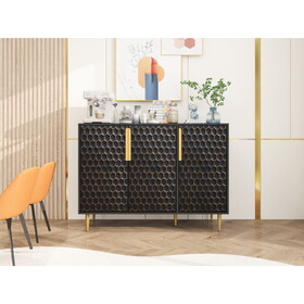 3 Door Storage Cabinet,Buffeet Sideboard with Adjustable Shelves,Honeycomb Seamless Hexagons Pattern Metal Door for Living Room,Dinging Room,Kitchen,Entrance W688P194036