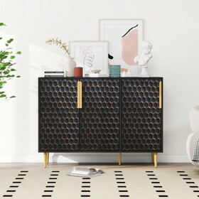 3 Door Storage Cabinet,Buffeet Sideboard with Adjustable Shelves,Honeycomb Seamless Hexagons Pattern Metal Door for Living Room,Dinging Room,Kitchen,Entrance W688P196021