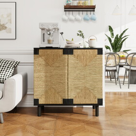 2 Door Buffet Sideboard with Adjustable Shelves,Storage Cabinet with Natural Seaweed Decor Doors for Living Room Kitchen Entryway W688P196193