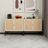 Natural rattan, 2 door cabinet, with 1 Adjustable Inner Shelves, rattan, Accent Storage Cabinet, Set of 2 W688S00008