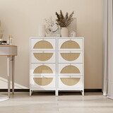 Set of 2, Natural Rattan, 4 Drawer Cabinet, Suitable for Living Room, Bedroom and Study, Diversified Storage