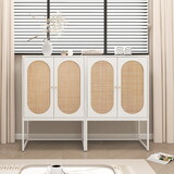 Set of 2, Natural Rattan 2 Door High Cabinet, Built-in Adjustable Shelf, Easy assembly, Free Standing Cabinet for Living Room Bedroom