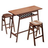 3 PCS Pub Dining Set Retro Bar Table Rubber Wood Stackable Backless High Stool for 2 with Shelf and Hooks for Home Bar Small Space W69165658