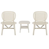 3 Pieces Hollow Design Retro Patio Table Chair Set All Weather Conversation Bistro Set Outdoor Table with Open Shelf and Lounge Chairs with Widened Seat for Balcony Garden Yard White W69167232