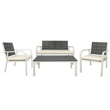 4 Pieces Patio Garden Sofa Conversation Set Wood Grain Design PE Steel Frame Loveseat All Weather Outdoor Furniture Set with Cushions Coffee Table for Backyard Balcony Lawn White W69168751