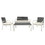 4 Pieces Patio Garden Sofa Conversation Set Wood Grain Design PE Steel Frame Loveseat All Weather Outdoor Furniture Set with Cushions Coffee Table for Backyard Balcony Lawn White W69168760