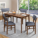 5 Pieces Modern Dining Table Set with 1 Rectangular Table and 4 Chairs Fabric Cushion for 4 All Rubber wood Kitchen Dining Table for Dining Room Kitchen Small Space Walnut Color and Grey