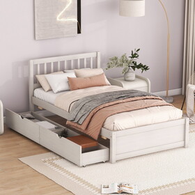 Wooden Twin Size Platform Bed with 2 Drawers for White Washed Color