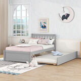 Wooden Twin Size Platform Bed Frame with Trundle for Grey Color
