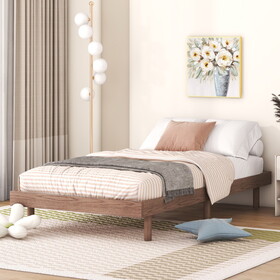 Twin Size Floating Platform Bed Frame for Walnut Color