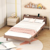 Twin Size Platform Bed Frame with Headboard for Walnut Color