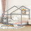 Twin Size Wood House Bed for Kids,Twin Floor Wooden Bed with Shelf, No Box Spring Needed,for Kids,Gray W69782587