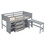 Twin Size Low Loft Bed with Pull-Out Desk, Drawers, Cabinet, and Shelves for Grey Color