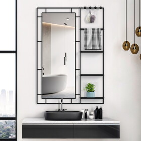30X44 Ines Modern Vanity Mirror with Multi-functional Shelf, Large bathroom Mirror, Black Frame Decoration Mirror, Suitable for Bathroom, Living Room, Bedroom W708P235372