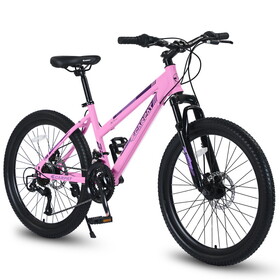 S24103 24 inch Mountain Bike for Teenagers Girls Women, Shimano 21 Speeds with Dual Disc Brakes and 100mm Front Suspension, White/Pink W709P187883