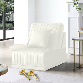 Modern Accent Chair Cream Velvet Channel -Tufted Armless Chair Comfy Living Room Side Chair for Reading, not sold separately, needs to be combined with Armchair to be 2 seat, 3 seat and more seats