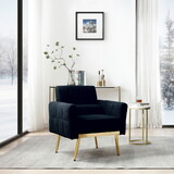 Mid Century Modern Accent Chair Upholstered Reading Chair Sofa Chair with Metal Legs and Throw Pillow Side Chair for Living Room Bedroom Dorm Room Office (Dark Blue,Teddy Fabric) W714110817