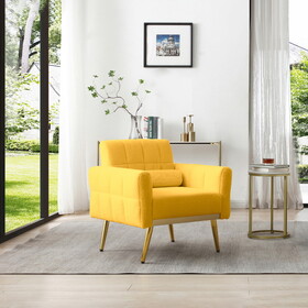 Teddy Accent Chair with Waist Pillow, Modern Upholstered Mid Century Reading Arm Chairs with Metal Legs Comfy Side Lounge Chair Single Sofa for Living Room Bedroom Apartment, Yellow Teddy Fabric.