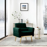 Modern Accent Chair Upholstered Reading Chair Sofa Chair with Metal Legs and Waist Pillow Side Chair for Living Room Bedroom Office (Green,Teddy Fabric) W714110843