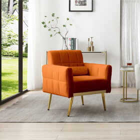 Accent Chair Modern Teddy Comfy Chair with Golden Metal Legs Lounge Chair Living Room Bedroom Reading Armchair, Orange W714111942