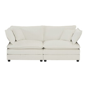 Armless Deep Seat 2 Seater Chenille Fabric Sofa to Combine with Alternative Arms and Single Armless Sofa, White Chenille W714113415