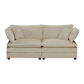 Armless Deep Seat 2 Seater Chenille Fabric Sofa to Combine with Alternative Arms and Single Armless Sofa, Beige Chenille W714113419