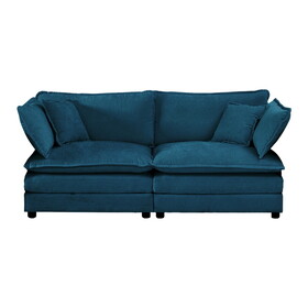 Armless Deep Seat 2 Seater Chenille Fabric Sofa to Combine with Alternative Arms and Single Armless Sofa, Blue Chenille W714113427