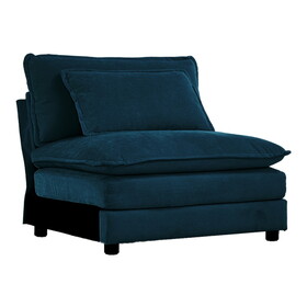 Armless Deep Seat 1 Seater Chenille Fabric Sofa, Free Combination to Make Multiple Seats of Sofas, Blue Chenille W714113428