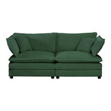 Armless Deep Seat 2 Seater Chenille Fabric Sofa to Combine with Alternative Arms and Single Armless Sofa, Green Chenille W714113435