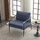 Chenille Fabric Armchair, Retro Leisure Accent Chair with Extra Soft Padded and Cushion, Reading Arm Chair with Black Metal Frame, Blue W714119417