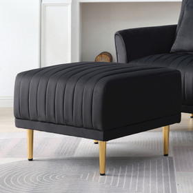 Living Room Ottoman Black Velvet Channel Tufted to Combine with Sectional Sofa W71442316