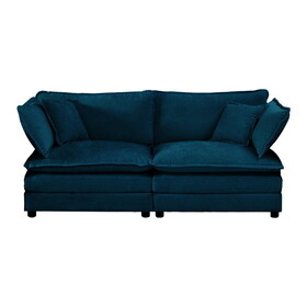 Armless Deep Seat 2 Seater Chenille Fabric Sofa to Combine with Alternative Arms and Single Armless Sofa, Blue Chenille
