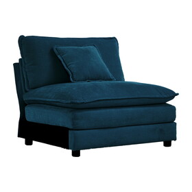 Armless Deep Seat 1 Seater Chenille Fabric Sofa, Free Combination to Make Multiple Seats of Sofas, Blue Chenille