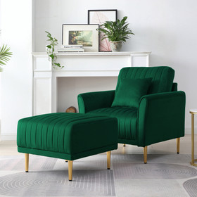 Modern Accent Chair Roll Arm Fabric Chairs, Contemporary Leisure Side Chair, Armchair for Living Room or Bedroom with Metal Legs, Upholstered Single Sofa Club Chair Green W714S00022