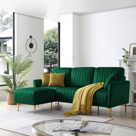 Green Velvet Modular Corner Sofa Reversible Left Hand Facing Sofa & Chaise with Ottoman W714S00028