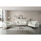 Modern Upholstered Sofa 3 Seater Couches and 2 Set of 2 Seater Couchses for Living Room Sectional Sofas w/throw Pillows and Gold Metal Legs, Cream Velvet