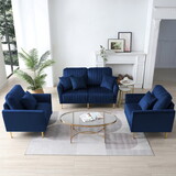 3 Piece Velvet Living Room Sofa Sets, 2 Piece Accent Chair and one 2 seat sofa for Small Living Space Navy Blue W714S00110
