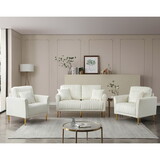 Living Room Sofa Set of 3, Loveseat Sofa Couch and Comfy Accent Arm Chair w/Pillows, Metal Legs, Upholstered Modern Furniture for Bedroom, Office, Small Space, Apartment Cream White W714S00113