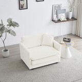 Comfy Deep Single Seat Sofa Upholstered Reading Armchair Living Room Chair White Chenille Fabric, 1 Toss Pillow W714S00261
