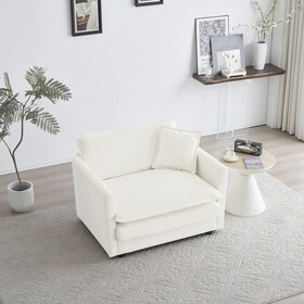 Comfy Deep Single Seat Sofa Upholstered Reading Armchair Living Room Chair White Chenille Fabric, 1 Toss Pillow W714S00261