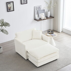 Accent Chair with Ottoman, Living Room Club Chair Chenille Upholstered Armchair, Reading Chair for Bedroom, White W714S00262