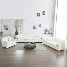 Sofa Couch, 3 Piece Set Extra Deep Seat Sectional Sofa for Living Room, Oversized Sofa, 3 Seat Sofa, Loveseat and Single Sofa, White Chenille W714S00266