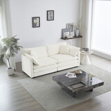 Fabric Loveseat Sofa Couch for Living Room, Upholstered Large Size Deep Seat 2-Seat Sofa with 4 Pillows,White Chenille W714S00267