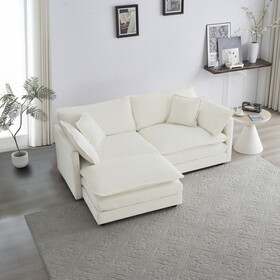 Chenille Two-Seater Sofa with 1 Footrest, 2 Seater L-Shaped Sectional with Ottoman,Loveseat with Ottoman for Small Living Space,White Chenille W714S00269