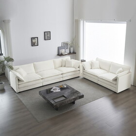 Sofa Set of 2 Chenille Couch, 2+3 Seater Sofa Set Deep Seat Sofa, Sofa Set for Living Room, White Chenille W714S00272